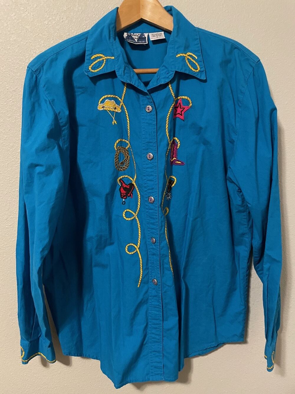 Blue Canyon Button Up Shirt Womens Large Blue Western Embroidered Cowboy Rodeo